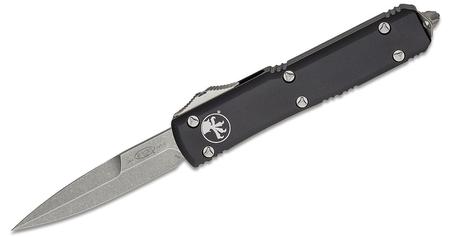 Microtech 120-10 Ultratech Stonewashed Bayonet, Black Handle